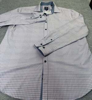 Society of Threads Slim Fit Dress Shirt Size L Plaid No Iron Stretch